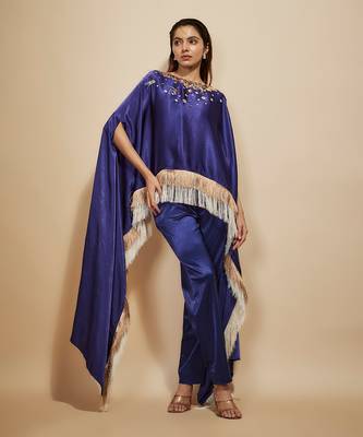 Blue embroidered kaftan with pant 1