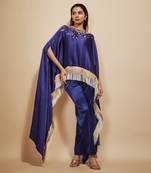 Blue embroidered kaftan with pant