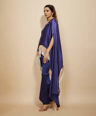 Blue embroidered kaftan with pant 3