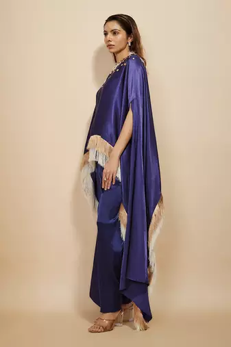 Blue embroidered kaftan with pant