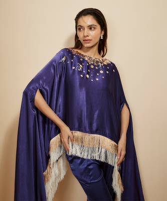 Blue embroidered kaftan with pant 4