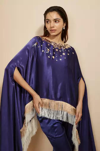 Blue embroidered kaftan with pant