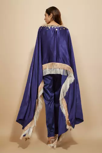 Blue embroidered kaftan with pant
