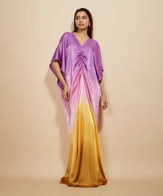Mustard to lilac ombre embroidered kaftan 1
