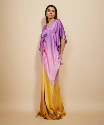 Mustard to lilac ombre embroidered kaftan 2