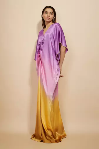 Mustard to lilac ombre embroidered kaftan