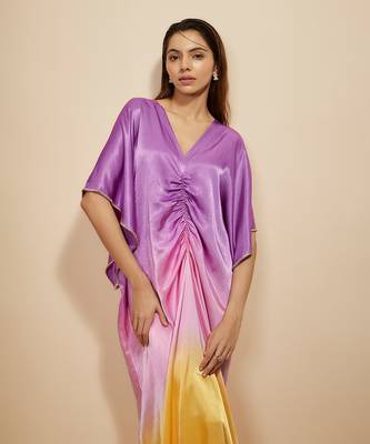 Mustard to lilac ombre embroidered kaftan 3