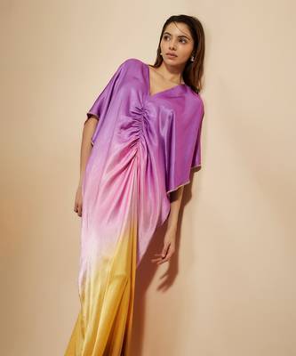 Mustard to lilac ombre embroidered kaftan 4
