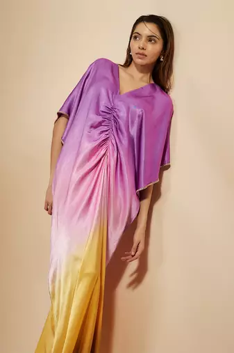 Mustard to lilac ombre embroidered kaftan