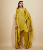 Mustard block embroidered kaftan with pant
