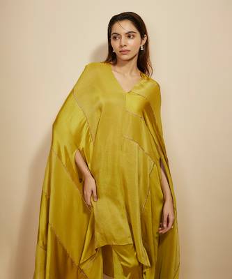 Mustard block embroidered kaftan with pant 3