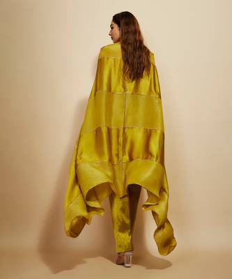 Mustard block embroidered kaftan with pant 5