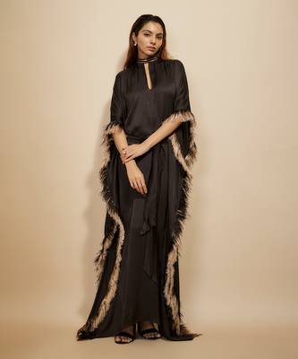 Black embroidered tie-up kaftan 1