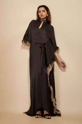 Black embroidered tie-up kaftan