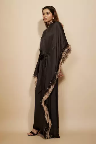 Black embroidered tie-up kaftan