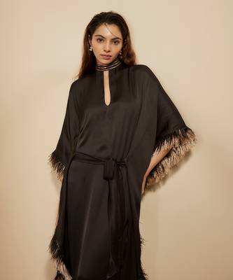 Black embroidered tie-up kaftan 4