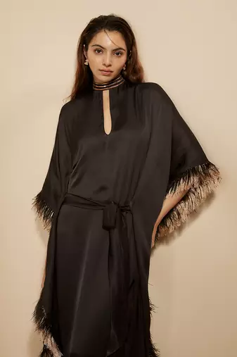 Black embroidered tie-up kaftan