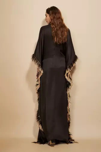 Black embroidered tie-up kaftan