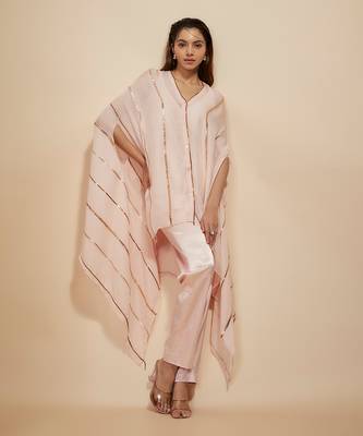 Light pink embroidered kaftan with pant 1