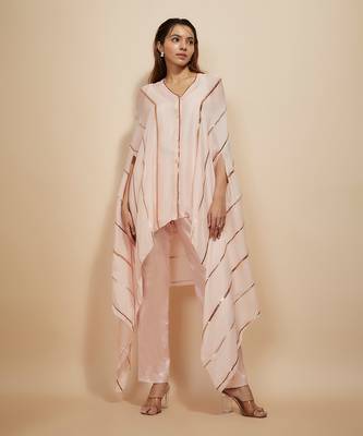 Light pink embroidered kaftan with pant 2