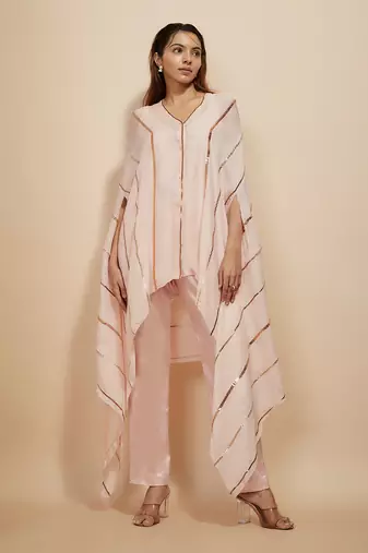 Light pink embroidered kaftan with pant