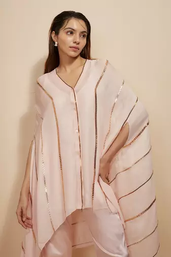 Light pink embroidered kaftan with pant