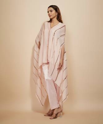 Light pink embroidered kaftan with pant 4