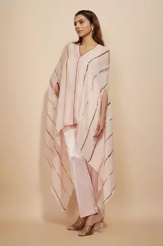 Light pink embroidered kaftan with pant