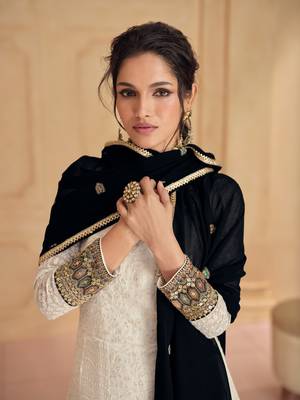 Cream embroidered georgette free size anarkali salwar suit 2
