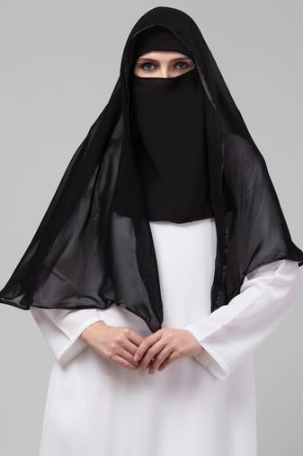 Nazneen Butterfly Arabian hijab With nose piece with Black Satin tape