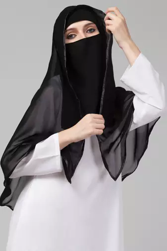 Nazneen Butterfly Arabian hijab With nose piece with Black Satin tape