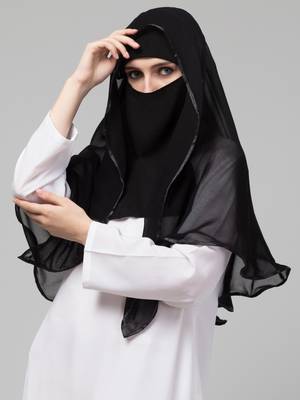 Nazneen Butterfly Arabian hijab With nose piece with Black Satin tape 5