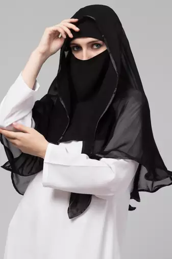 Nazneen Butterfly Arabian hijab With nose piece with Black Satin tape