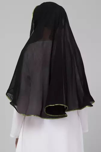 Nazneen Butterfly Arabian hijab With nose piece with green Satin tape