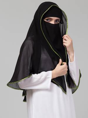 Nazneen Butterfly Arabian hijab With nose piece with green Satin tape 3