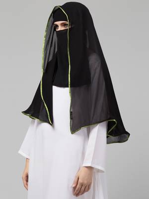 Nazneen Butterfly Arabian hijab With nose piece with green Satin tape 5