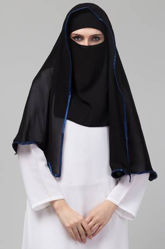Nazneen Butterfly Arabian hijab With nose piece with Blue Satin tape