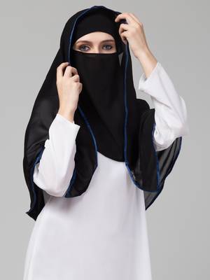 Nazneen Butterfly Arabian hijab With nose piece with Blue Satin tape 3