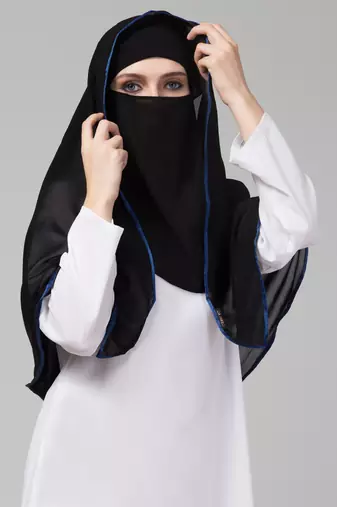 Nazneen Butterfly Arabian hijab With nose piece with Blue Satin tape