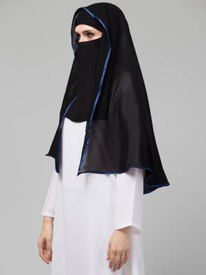 Nazneen Butterfly Arabian hijab With nose piece with Blue Satin tape 5