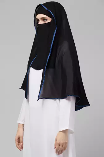 Nazneen Butterfly Arabian hijab With nose piece with Blue Satin tape