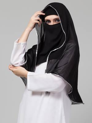 Nazneen Butterfly Arabian hijab With nose piece with Grey Satin tape 1