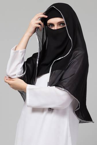 Nazneen Butterfly Arabian hijab With nose piece with Grey Satin tape