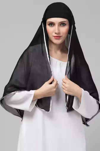 Nazneen Butterfly Arabian hijab With nose piece with Grey Satin tape