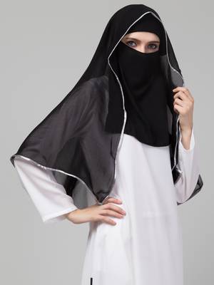 Nazneen Butterfly Arabian hijab With nose piece with Grey Satin tape 4