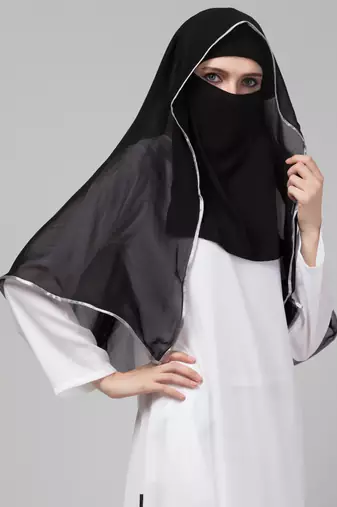 Nazneen Butterfly Arabian hijab With nose piece with Grey Satin tape