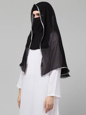 Nazneen Butterfly Arabian hijab With nose piece with Grey Satin tape 5