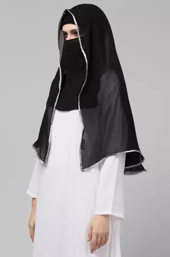 Nazneen Butterfly Arabian hijab With nose piece with Grey Satin tape