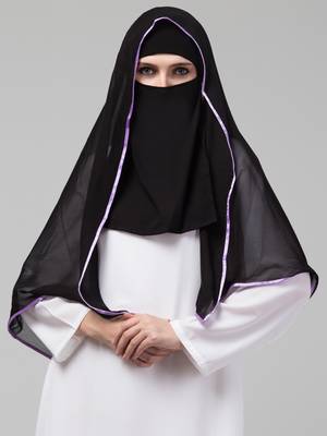 Nazneen Butterfly Arabian hijab With nose piece with Purple Satin tape 1