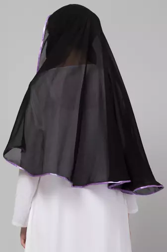 Nazneen Butterfly Arabian hijab With nose piece with Purple Satin tape